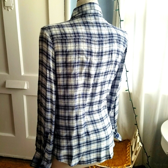 Blue Plaid Button Down Shirt / Labeless / Size S-M - Picture 3 of 3